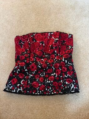 Strapless Red Rose Floral Corset Top